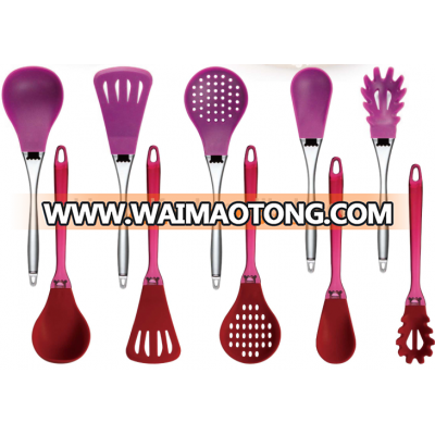 silicone kitchen gadget tool set with plastic clear handle