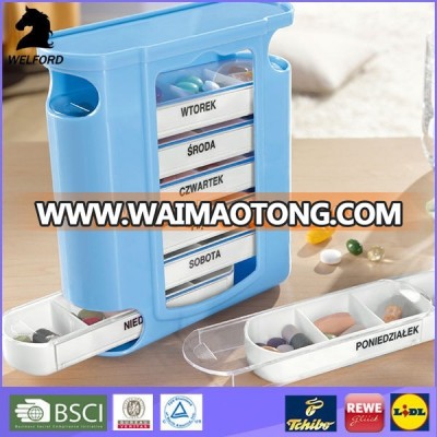 New design 7 days plastic weekly pill box,pill case,vitamin box with pill cutter